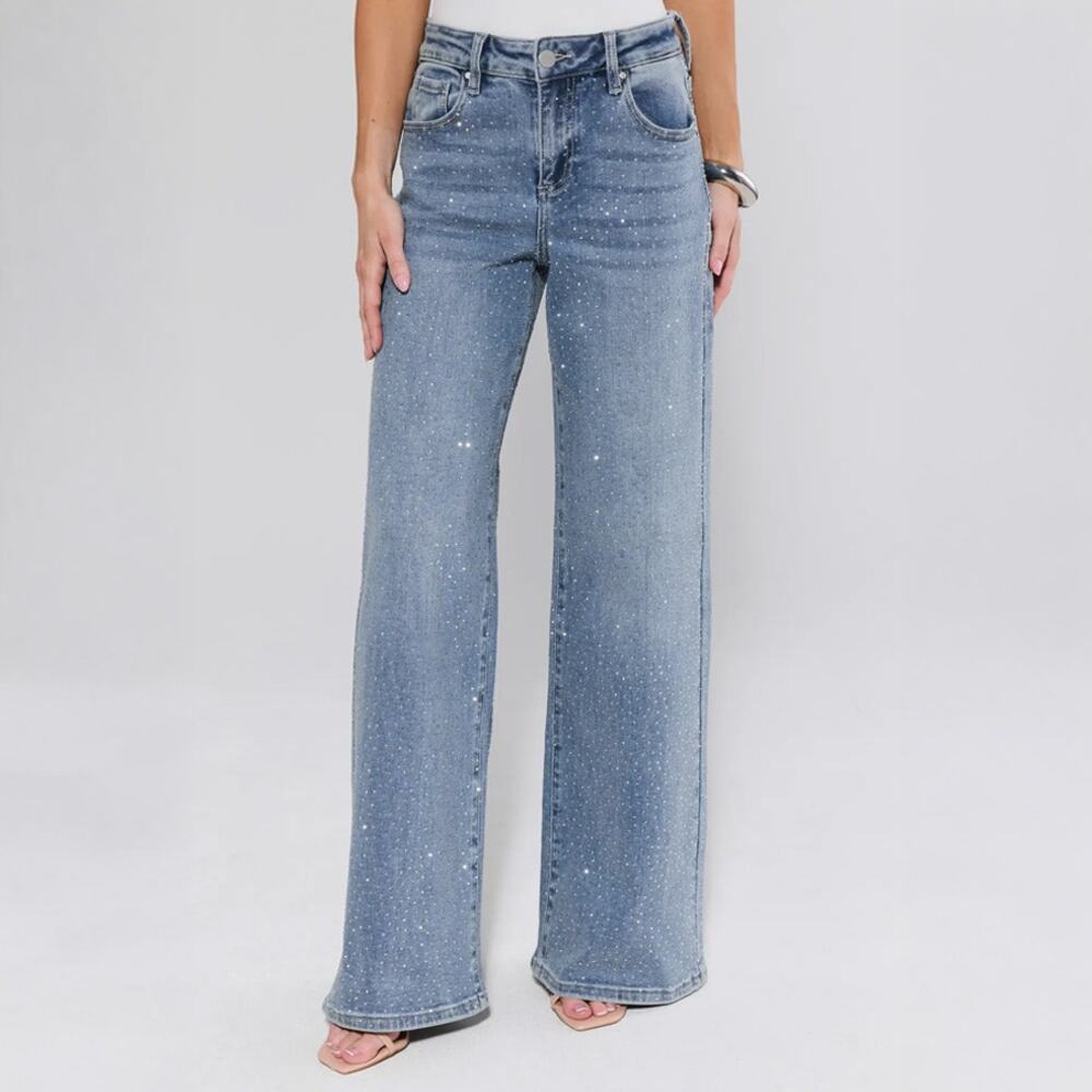 Avara x Risen Carrie Rhinestone Wide Leg Jeans Size 28